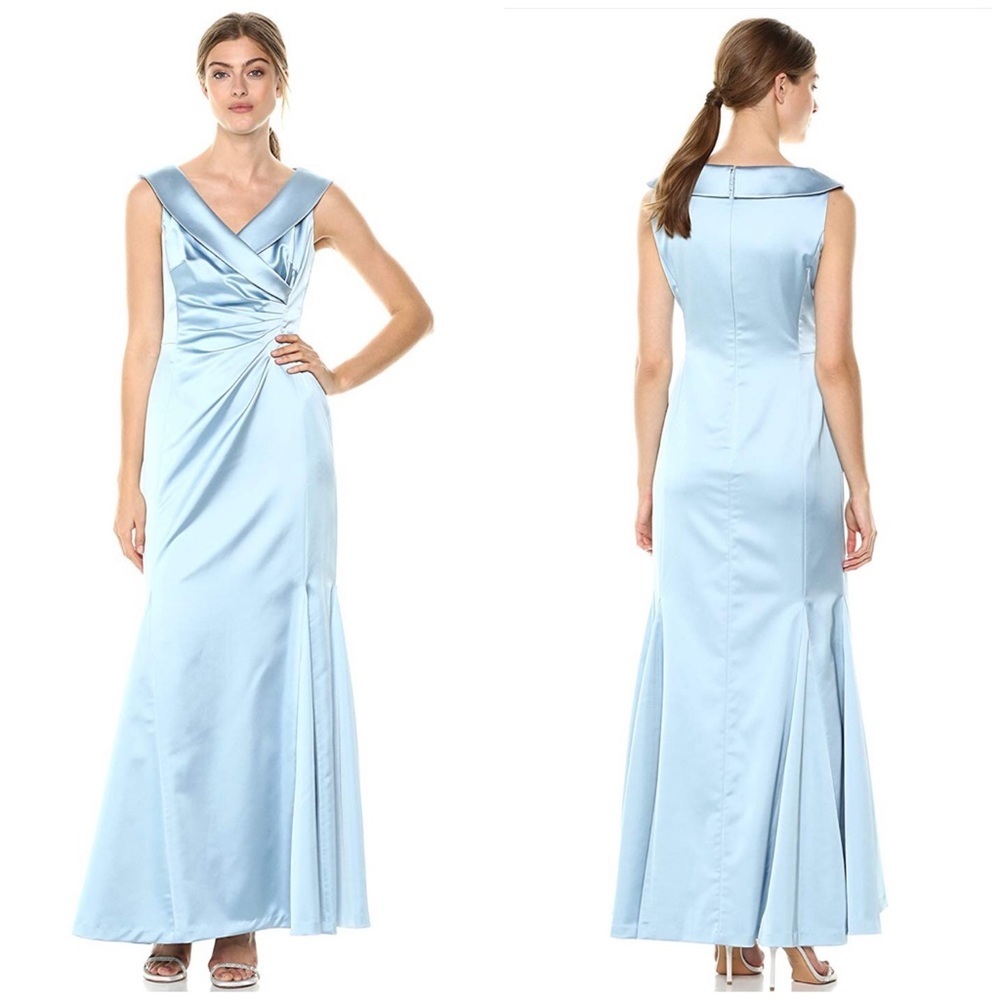 New Tahari Ice Blue Satin Sleeveless Gown